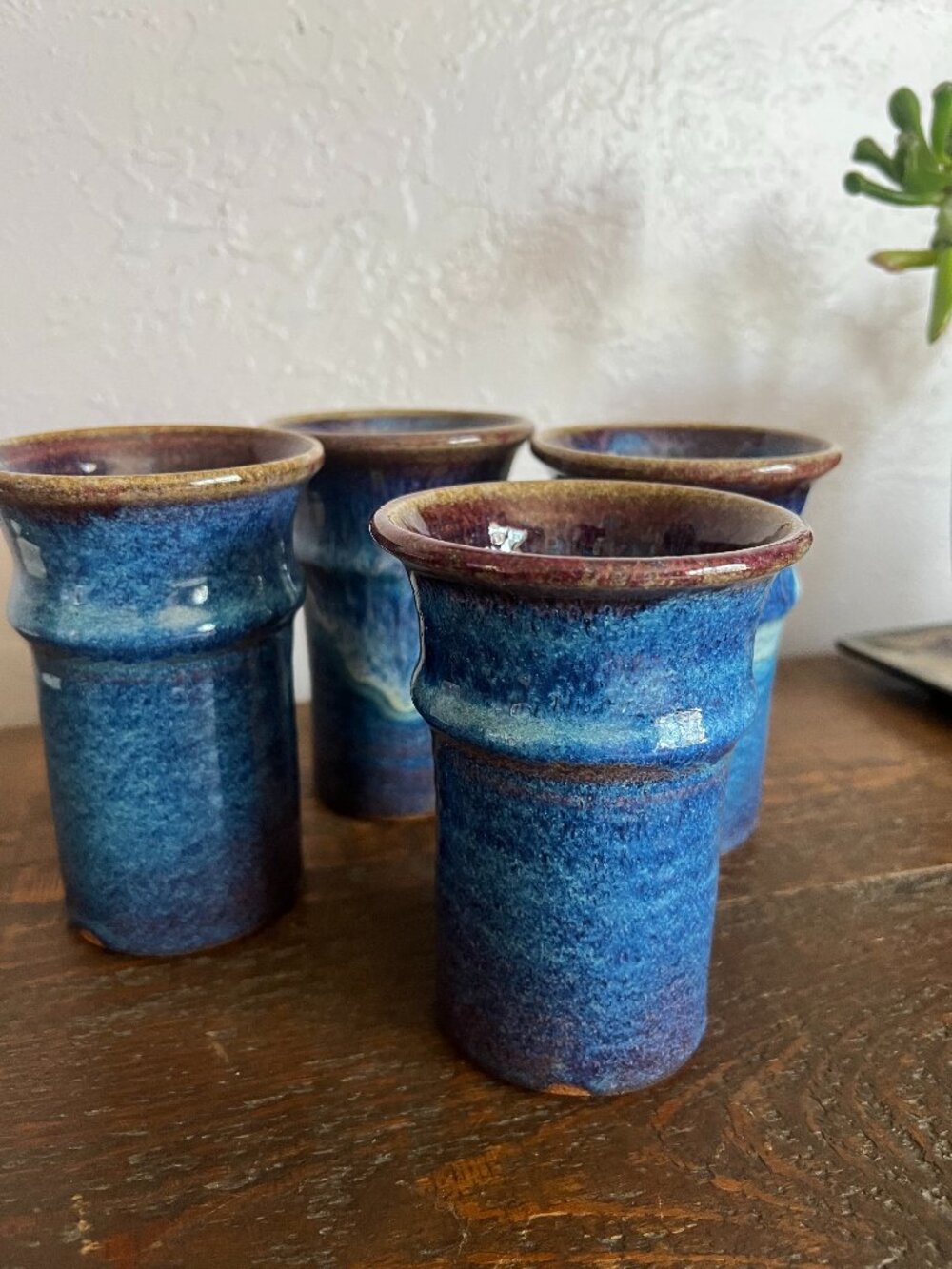 Set of 4 Handmade Blue Pottery Cups